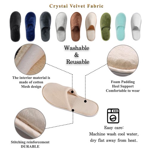 OSTADARRA 6 Pairs Spa Slippers, Non Slip Disposable For Guest, Washable Reusable, Which Can Be Used As Women Men, House, Indoor, Bathroom, Bedroom, Hotel, Bride Slippers