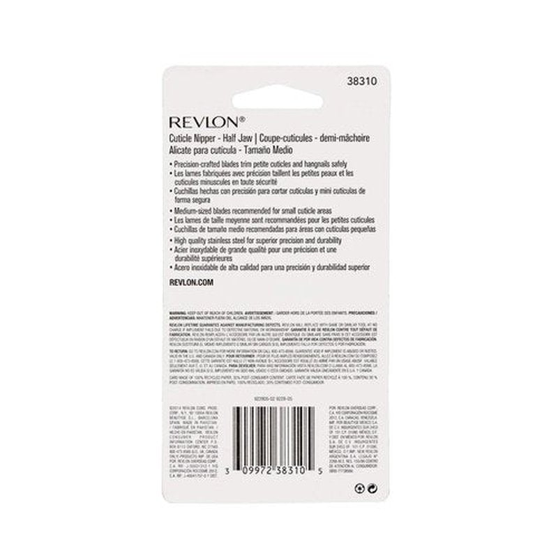 Revlon Half Jaw Cuticle Nipper, Manicure Tool for Nail Care, Hangnail Clipper, For More Precise Trims, Non-Slip Grip, Stainless Steel, 1 Count