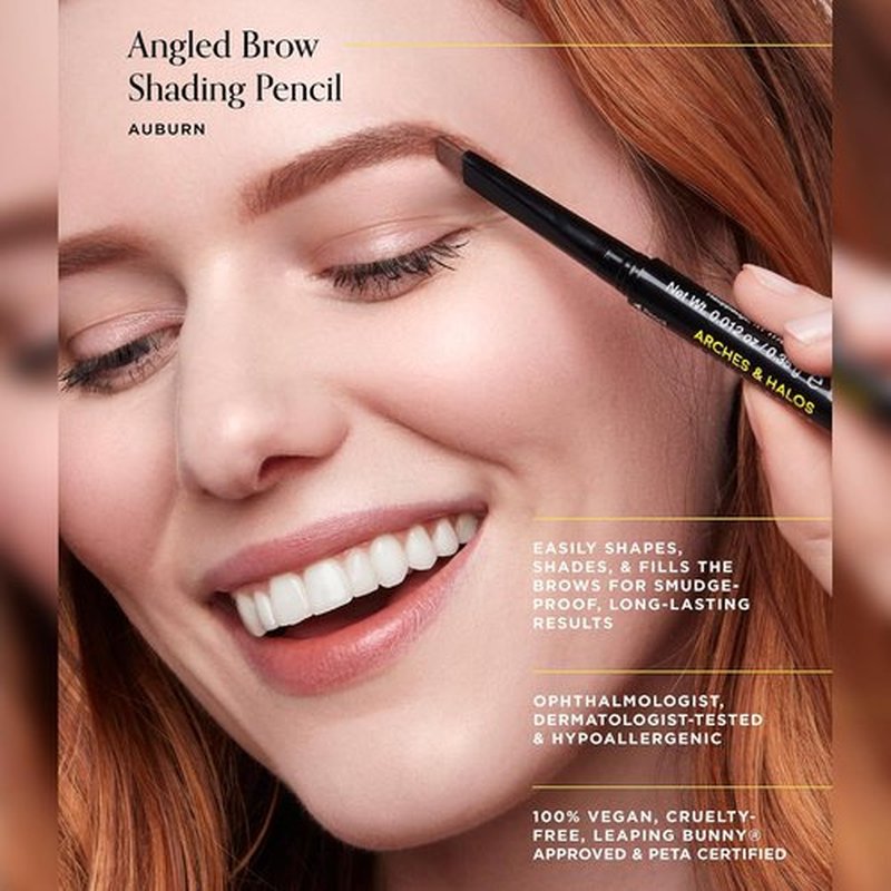 Arches & Halos Angled Brow Shading Pencil - Double-Sided Eyebrow Filler with Spoolie - Auburn - 0.012 oz