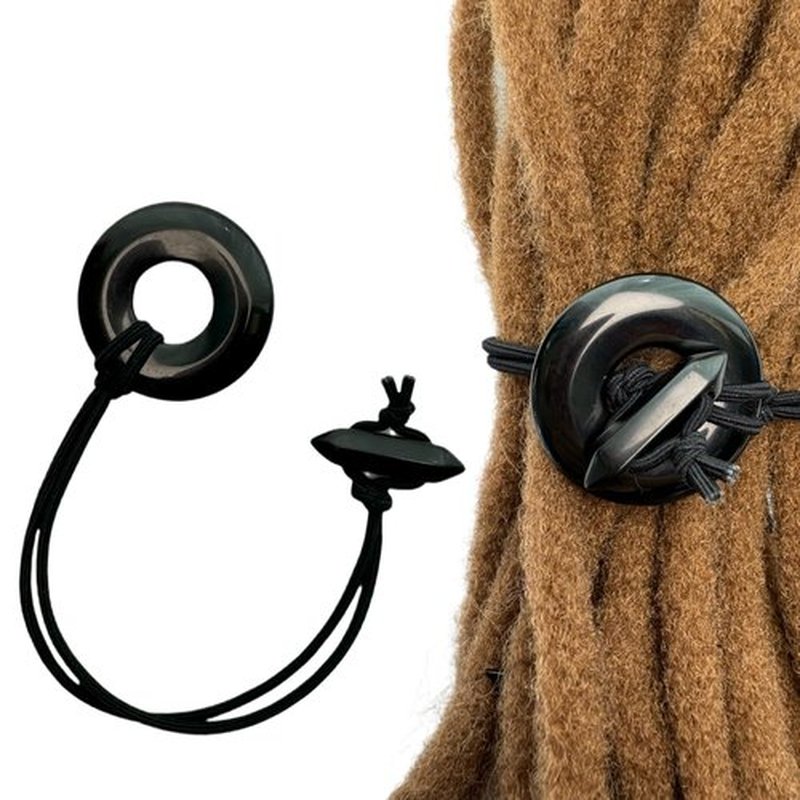 Nutty Natte Knotted Elastic Hair Tie for Dreadlock and thick hair Real Gemstone Ponytail Holders Loc Hair Accessories dread tie for Women Men (Black Obsidian)