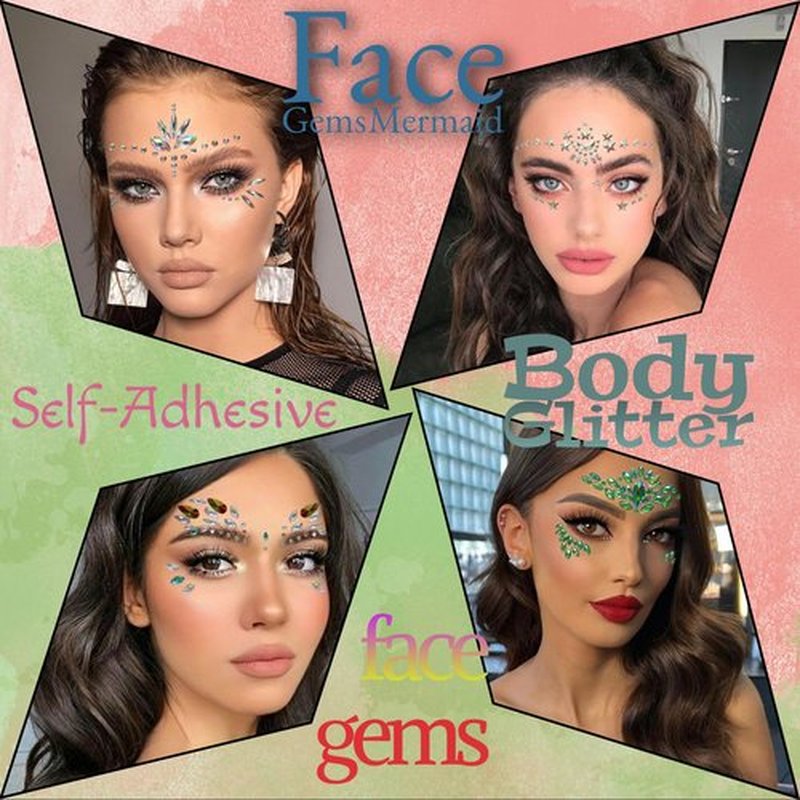 Face Gems 8 Sets Mermaid Face Jewels Self Adhesive Festival Gem Stickers Eyes Body Face Stickers Crystal Festival Accessory for Carnival, Party, Halloween