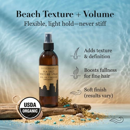 Seattle Pomade Co. Organic Sea Salt Spray - Natural Non-GMO & Vegan Hair Styling | 8 fl oz