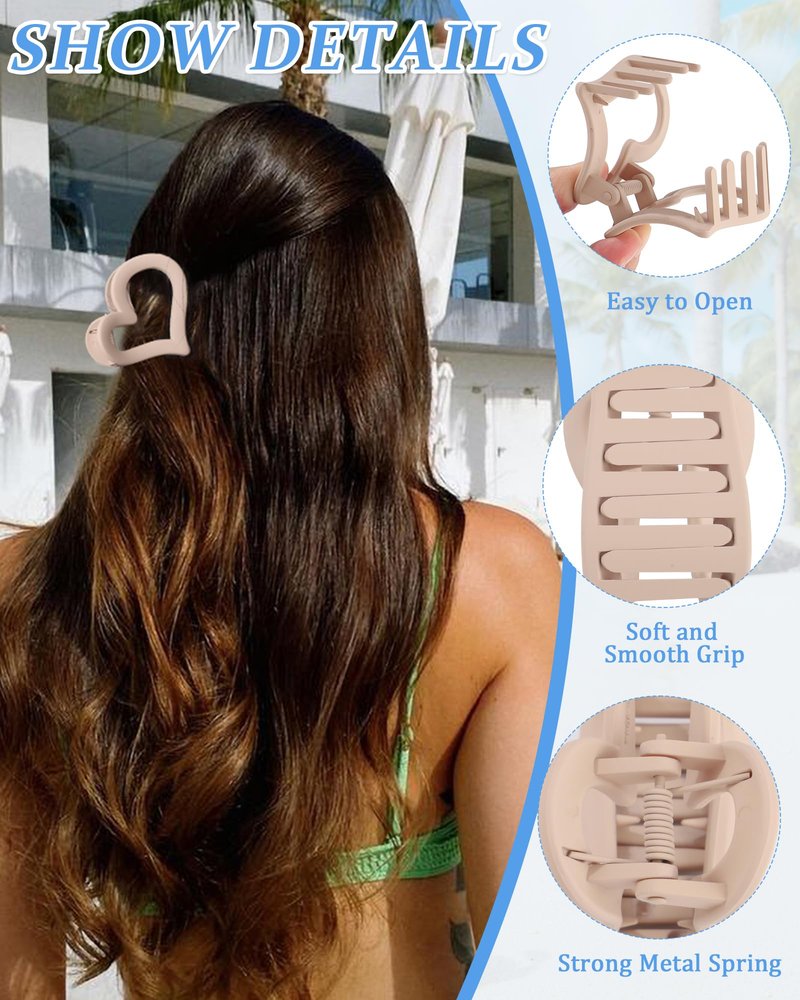 Ufgin 6 Pcs Valentine's Day Heart Hair Claw Clips for Women-Medium Matte Nonslip Hair Heart Clips for Thin Thick Hair Cute Claw Hairpins for Women and Girls(Brown)