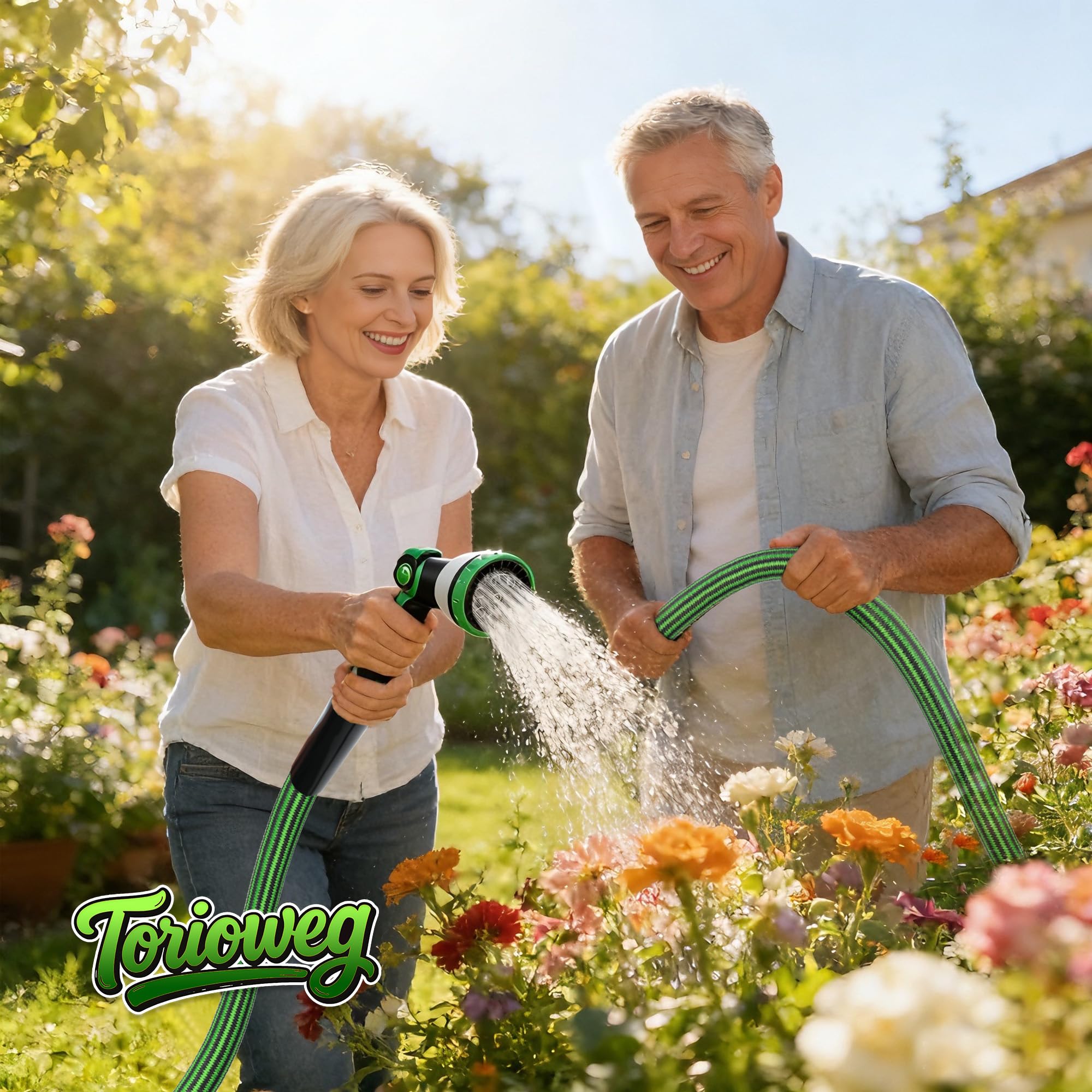 Torioweg Garden Hose 50 FT-Triple-layer pipe, Water Hose with solid Aluminum Fittings, Ultra-Lightweight and Flexible, Abrasion-Resistant, Rust-Resistant,Watering and Cleaning for Outdoor