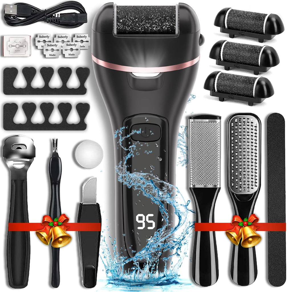 Wea&Hea Electric Callus Remover for Feet with 3 Roller Heads 2 Speed Rechargeable Waterproof Professional Pedicure Kit 17 in 1 Foot File Tools Perfect for Dead Hard Cracked Dry Skin