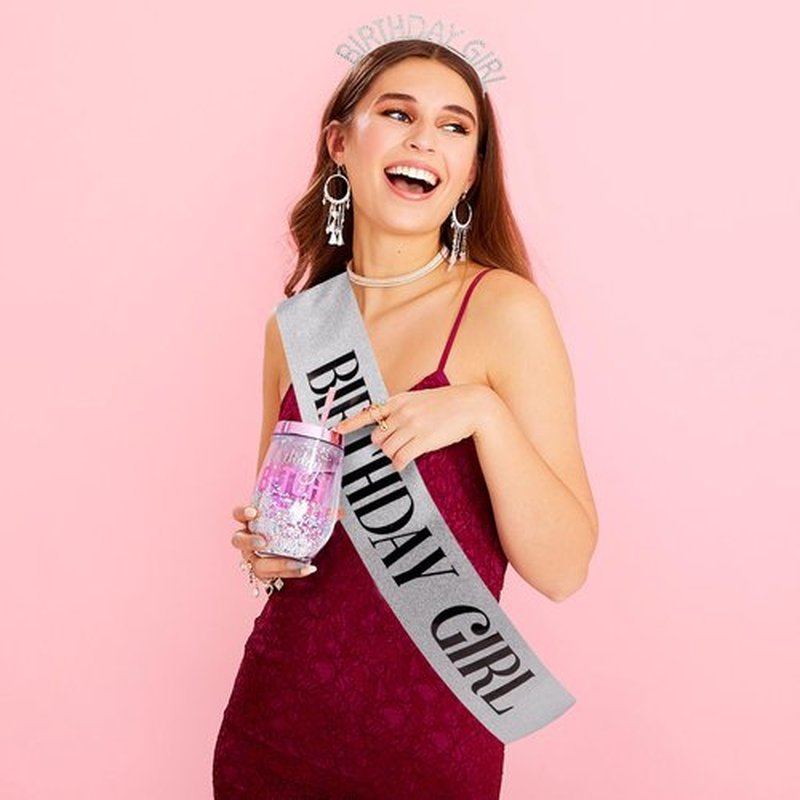 Birthday Girl Sash Headbands for Women Tiara & Crowns for Girls Happy Birthday Party Accessories Favor Cake Topper Venus Silver Black, 3 Pack