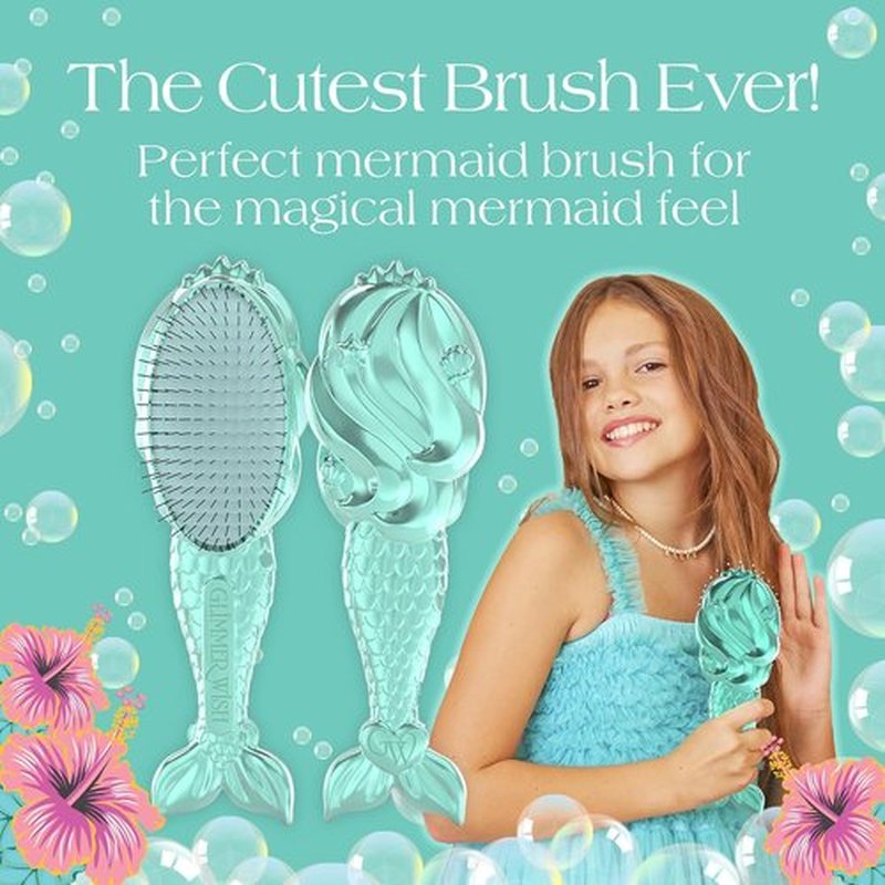 Glimmer Wish Mermaid Detangling Hair Brush for Kids - Anti-Frizz, Soft Bristles - Gentle Hair Care