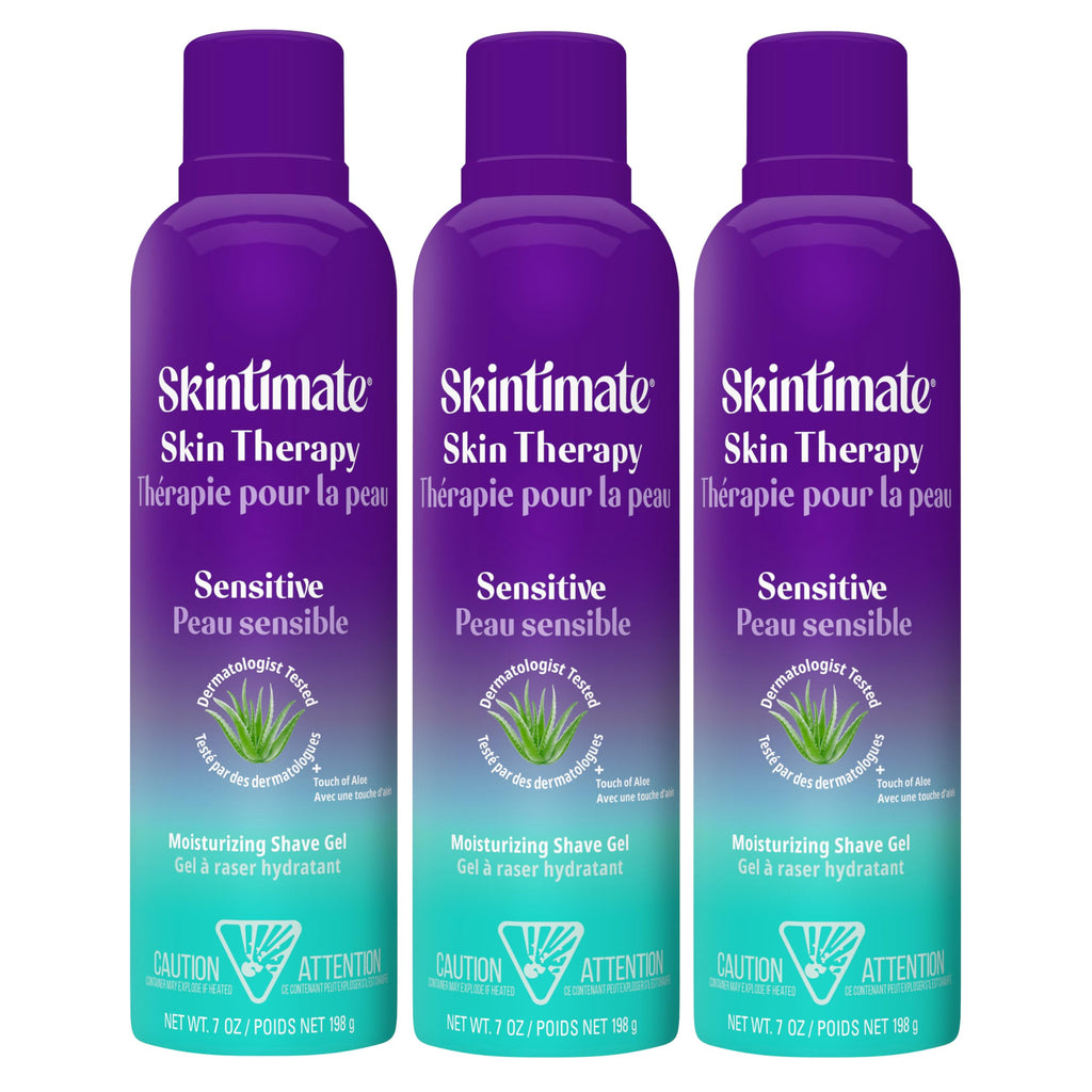 Skintimate Skin Therapy Sensitive Skin Moisturizing Shave Gel for Women with Vitamin E, Aloe and Olive Butter, 7 oz - 3 Pack