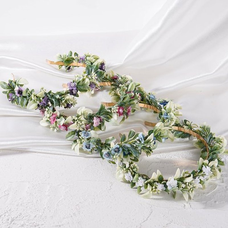 KorViSHOW Fairy Flower Crown Headband - Handmade Forest Floral Headpiece Eucalyptus Purple Flower Headwear Renaissance Hair Accessories for Women Girls Bridal Wedding Festival Cosplay Headdress