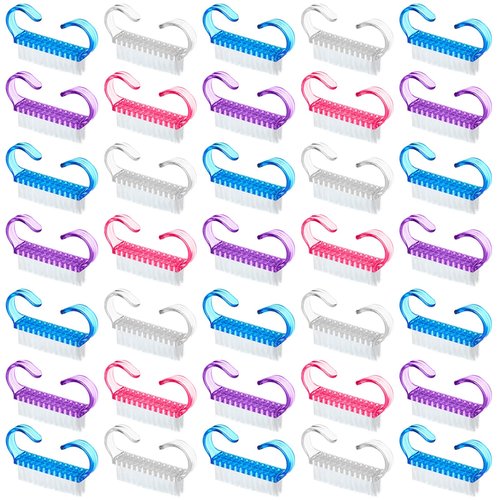200 Pcs Handle Grip Nail Brush Fingernail Scrub Cleaning Cleaner Nail Brushes Scrubber Bulk for Men Women Hands Feet Toes and Nails Pedicure, 4 Colors