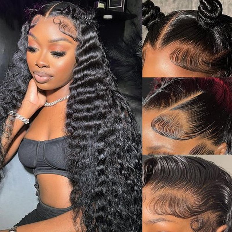 Ferzzon Bling Hair 13x6 Deep Wave Lace Front Wigs Lace Frontal Wigs Human Hair for Women Glueless Curly Lace Front Wig Curly Wig Pre Plucked with Baby Hair 180 Density Natural Color 30 Inch