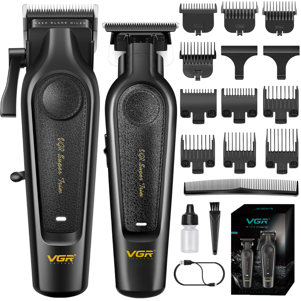 VGR Professional Hair Clippers for Men - Cordless Barber Clippers & Zero Gapped Trimmer Set, 7000RPM High Power Hair Cutting Kit with Ceramic Blade, USB-C Rechargeable Grooming Tools for Fade V197&995