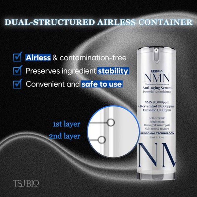 TSJ Bio NMN Radiance Renewal Serum - Professional Grade Skincare with NMN 70,000PPM, Resveratrol & Exosome Complex (1.01 fl oz)