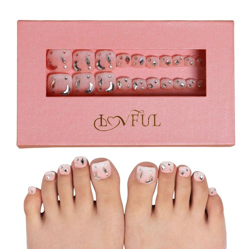 LOVFUL Handmade Acrylic Press on Toenails Berry Shake | Salon Quality 20 PCS Free Size Toe Nails | Reusable Fake Nails for Toe | T56