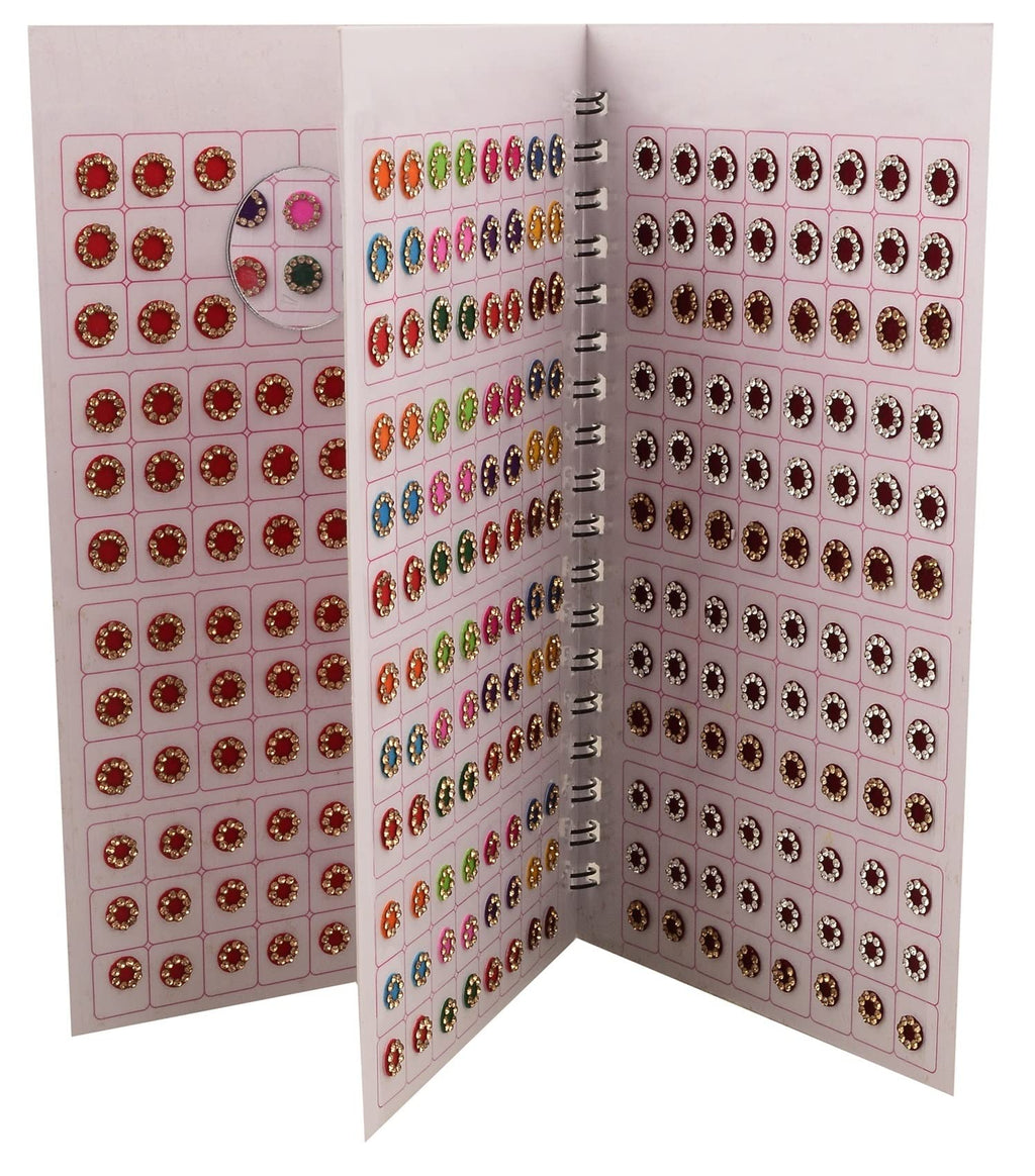 VAMA Forehead Kumkum Gold & White Stone Multicolour Bindi Booklet for Women & Girls (Stone Bindi Book - 376 Bindis) Multicolor