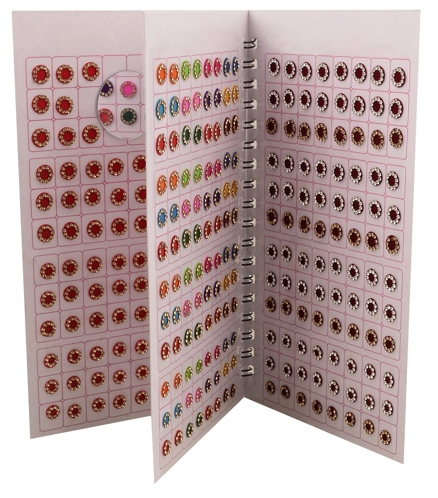 VAMA Forehead Kumkum Gold & White Stone Multicolour Bindi Booklet for Women & Girls (Stone Bindi Book - 376 Bindis) Multicolor