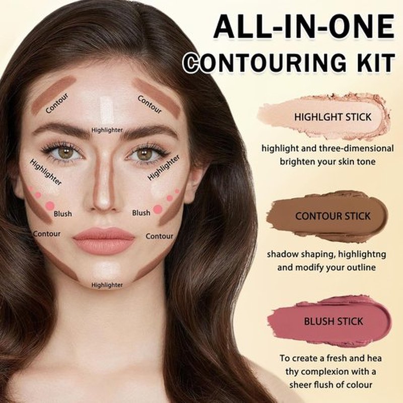 IONSGAKO Cream Contour Stick Makeup Kit - Double-Ended Highlighter & Bronzer | 6 Colors for Easy Sculpting