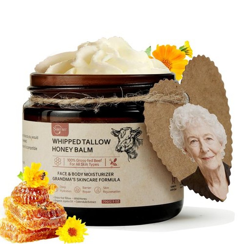 Beef Tallow for Skin, Beef Tallow Honey Balm-100% Organic Grass-Fed-handmade Whipped-Face & Body Moisturizer cream，with Manuka Wild Honey, Natural Skin Care for Sensitive, Dry Skin, Body Lotion. 2oz