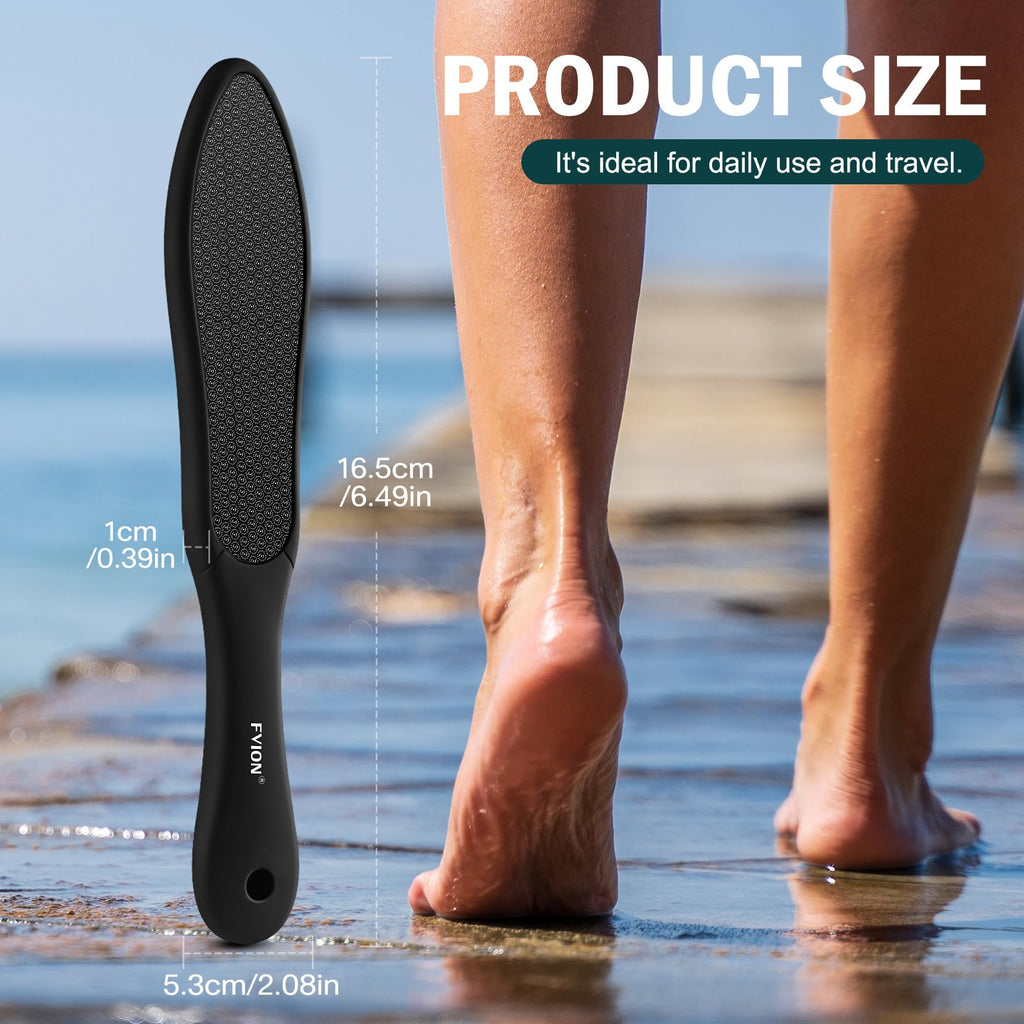 FVION Double-Sided Nano Glass Foot File for Callus Remover - Highly Effective Hard and Dead Skin Remover for Cracked Heels and Dry Skin (Black)