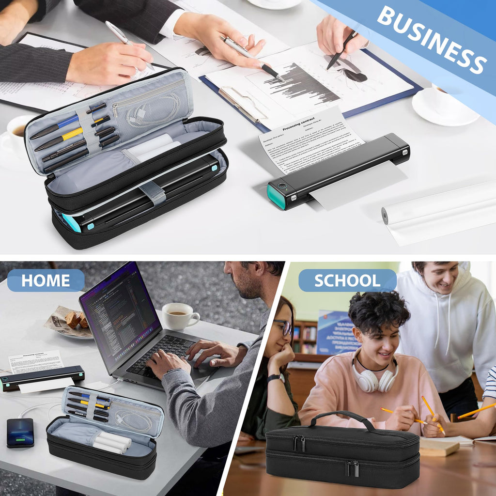 Yarwo Portable Printer Case Compatible with Phomemo M08F, Itari M832, JADENS, Aixiqee, MUNBYN and Most Wireless Thermal Printer, Double-Layers Mobile Printer Storage Bag for Papers & USB Cable, Black