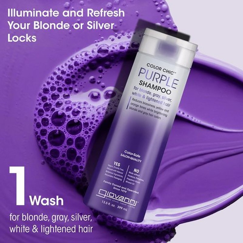 Giovanni Color Chic Purple Shampoo - Reduces Brass & Yellow Tones, Adds Shine | Vegan & Sulfate-Free - 13.5 fl oz