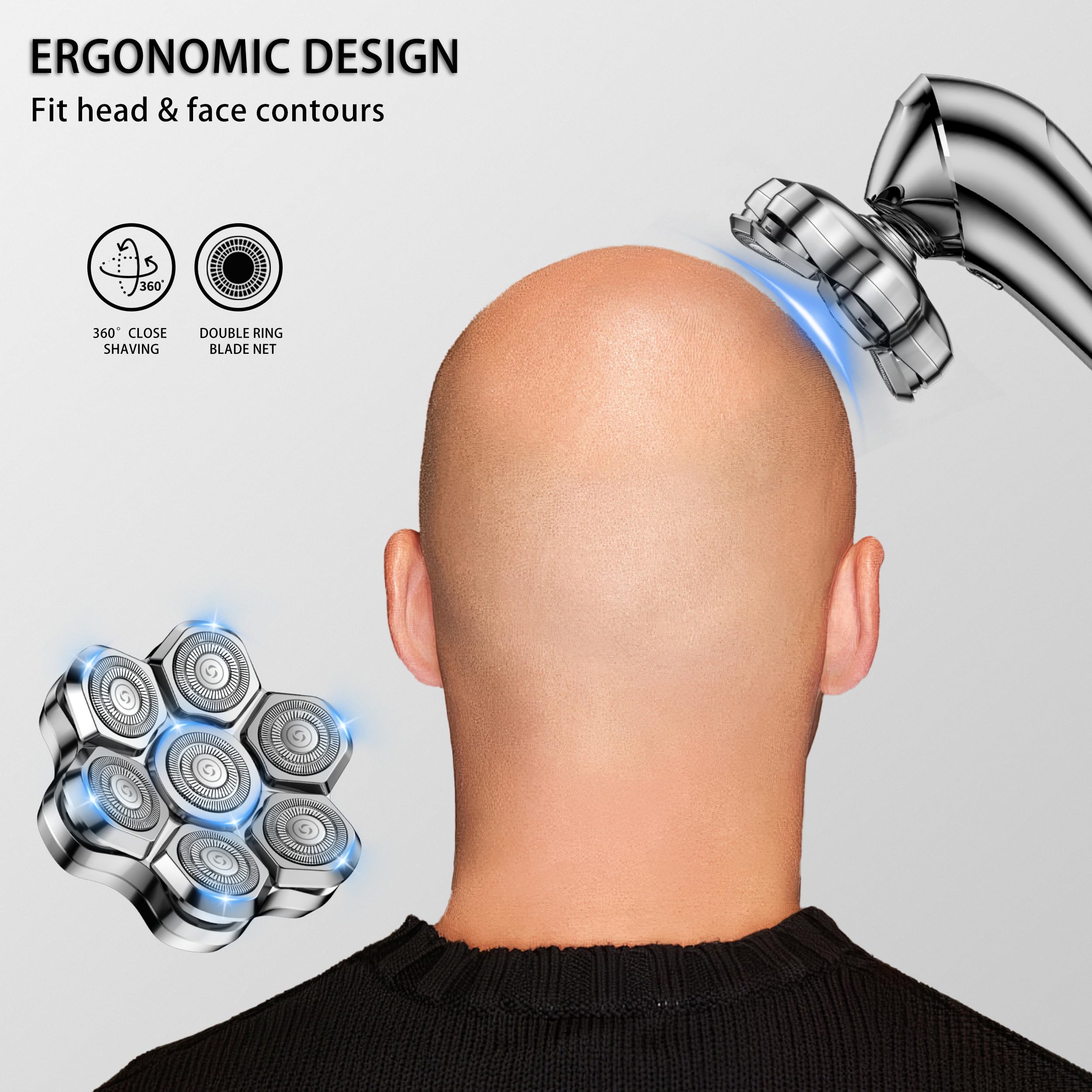 Universal Head Shaver Replacement Heads Magnetic 7 Blades Head Shavers Replacement Blades for Bald Men Compatible with Freebird Shaver & Other Brands (silver8)