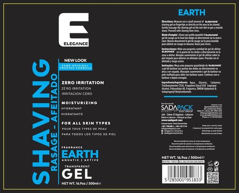 E Elegance Shaving Gel - Transparent Formula for Men & Women | Aquatic & Active Earth Scent - 16.9 Oz