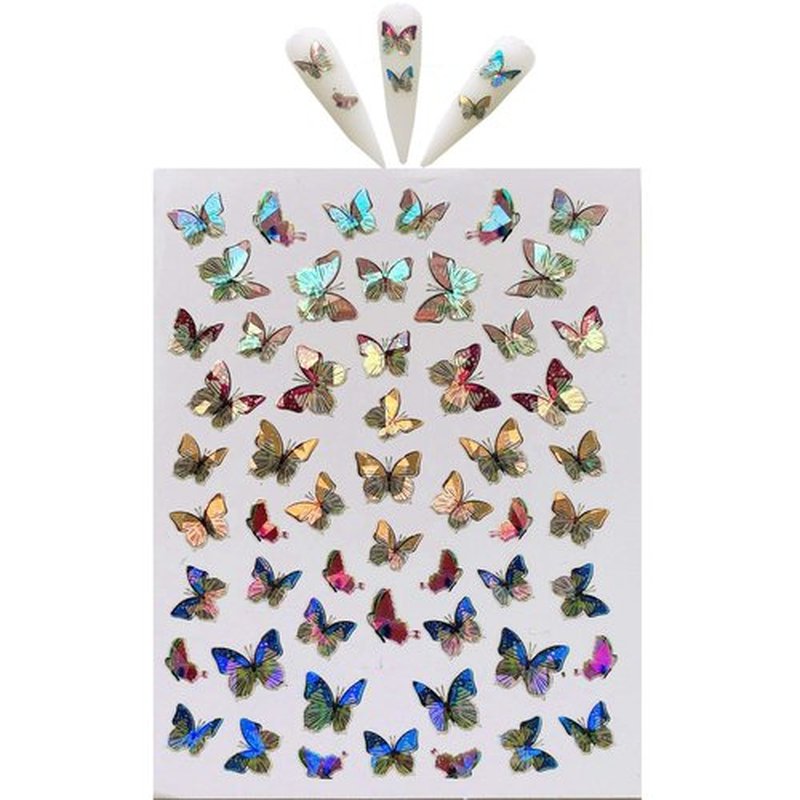 NAIL ANGEL 9sheets Nail Art Adhesive Sticker Sheets Different Laser Color Butterfly Shapes Nail Art Decoration 10215