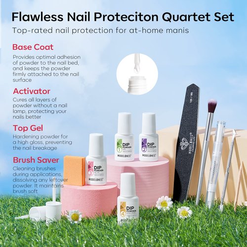 Modelones Dip Powder Nail Kit Starter, 30 Colors Hot Pink Magenta Lemon Green Acrylic Dipping Powder Set with Top/Base Coat Activator for French Art Manicure Salon DIY