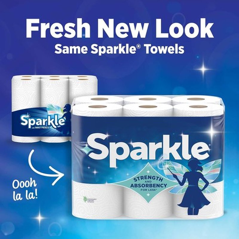 Sparkle Pick-A-Size Paper Towels - Spirited Print Design, 6 Double Rolls (660 Sheets) | Strong 2-Ply for Kitchen Cleanup