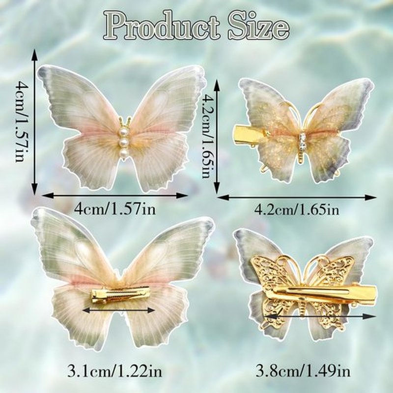 SAWINDA 8Pcs Tulle Rhinestone Butterfly Hair Clips Moving Wings Butterflies Hair Barrettes for Girls Y2K Glitter Hairpins Cute Butterfly Claw Clips Fairy Accessories for Women Thick Thin Hair