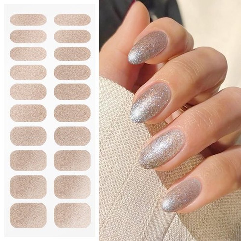 JMEOWIO Gel Nail Stickers Rose Gold Glitter Semi Cured Gel Nail Strips Wraps UV/LED Nails Art Design Decoration Accessories