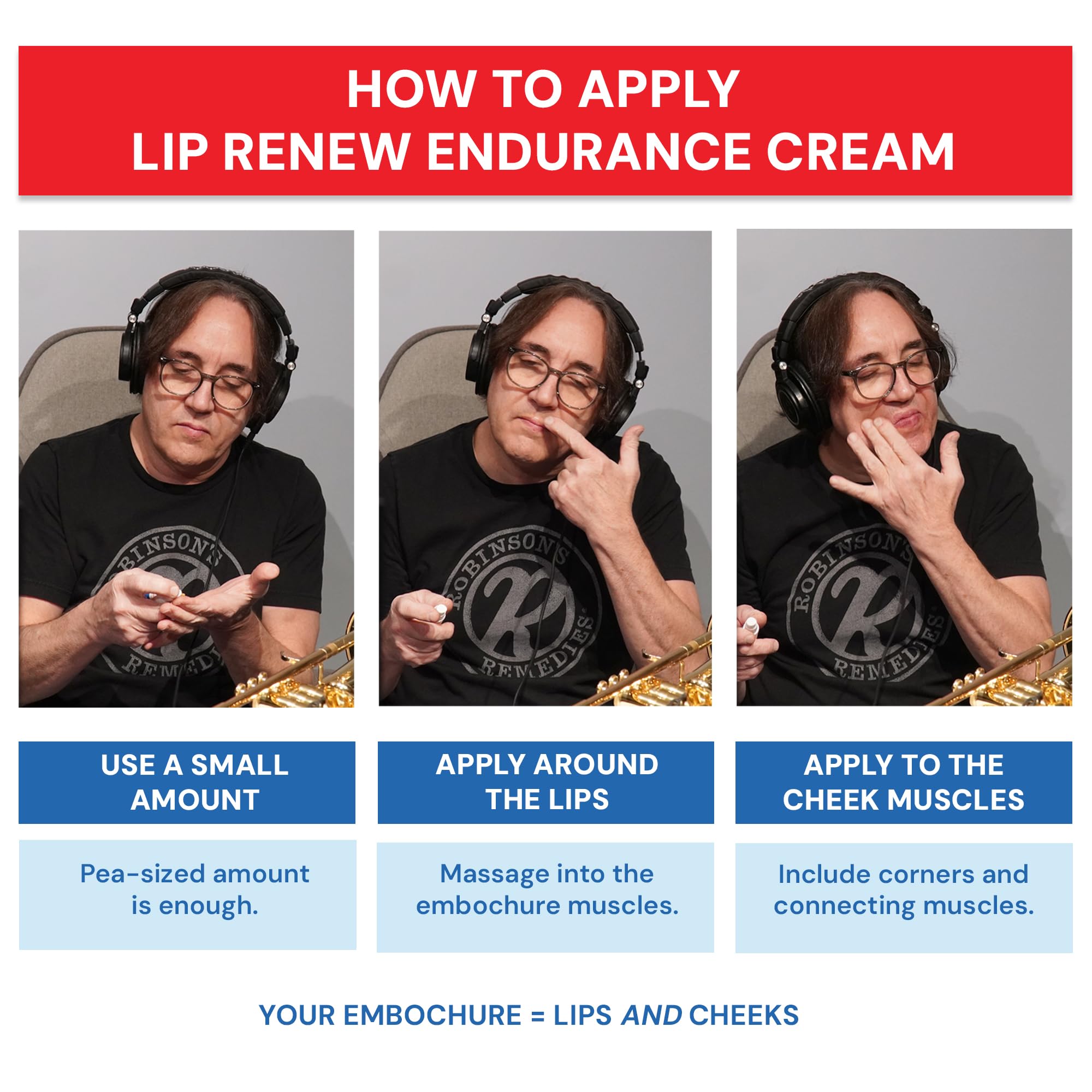 Robinson's Remedies Lip Renew Endurance Cream for Wind Musicians (15ml cosmetic tip airless bottle)