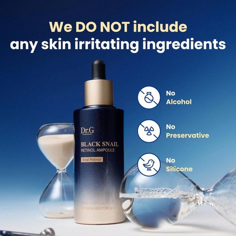 Dr. G Black Snail Retinol Ampoule - Korean Skincare with Snail Mucin - Advanced Retinol Face Ampoule for Glowing Skin - Anti Aging - Pore Minimizer for Fine Lines & Even Skin Tone Support - 1.69 fl oz