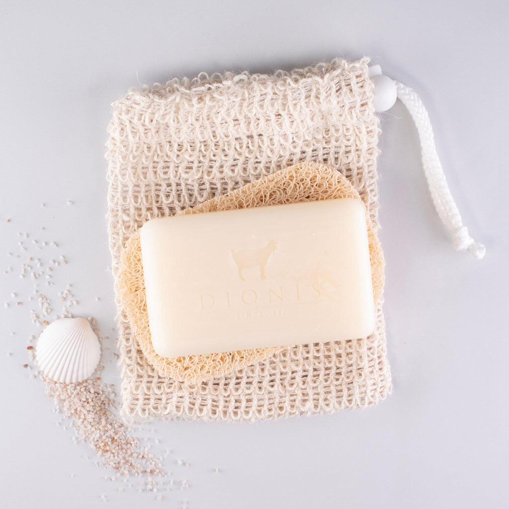 Dionis Goat Milk Sea Treasures Bar Soap, Saver Pad & Exfoliating Scrubber 3-Piece Travel Set