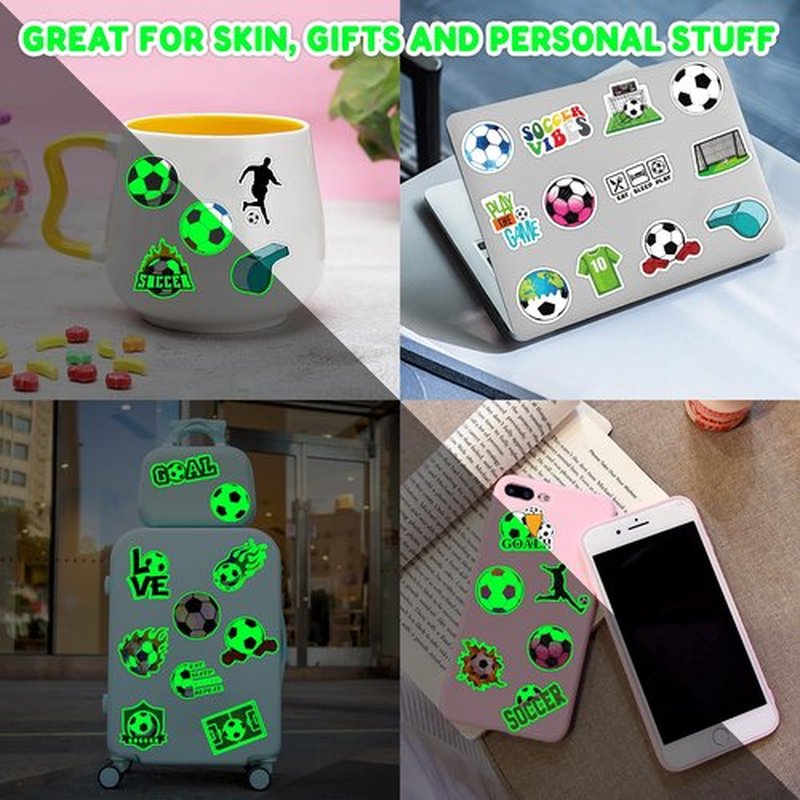 96 PCS Soccer Ball Pre-Cut Luminous Glow in The Dark Temporary Tattoos Themed Birthday Party Decorations Favors Supplies Decor Europa Sports Tattoo Stickers Gifts For Game Boys Girls Class School