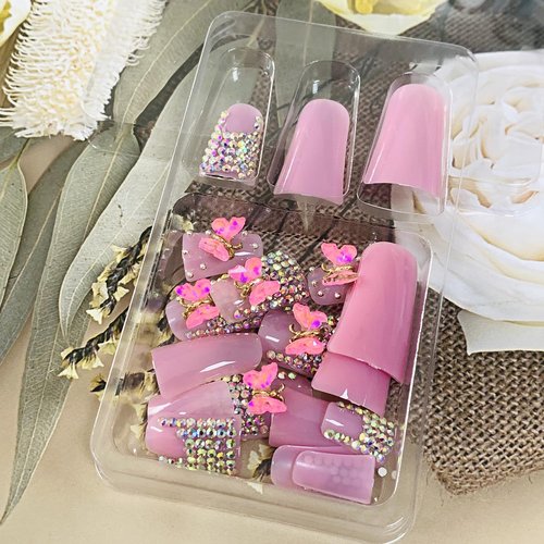 FIEONCIY Press on Nails Duck Shaped Glossy Full Cover Acrylic French False Nails with Designs Artificial Medium Duck Fake Nails with Charms Glue ons Fingernails for Women Girls(D179)