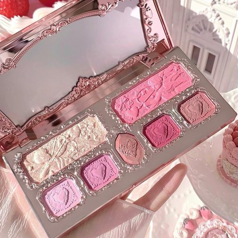 Flower Knows Strawberry Cupid Makeup Palette,Pink Face Makeup with 5 Matte + 2 Shimmer Shades,Blendable Smooth Cute All- In-One Make Up Palette,0.49 Oz(02 Cupid's Mischief)