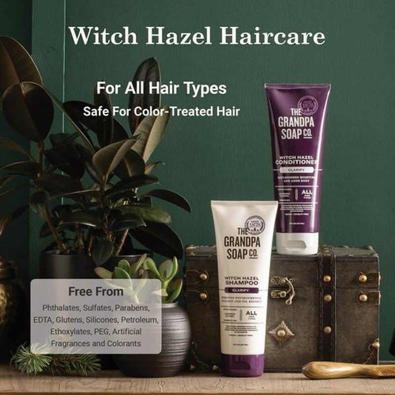 The Grandpa Soap Company Claryfying Witch Hazel Shampoo - Removes Buildup, With Witch Hazel & Lavender Flower, For All Hair Types, Vegan, Sulfates and Parabens Free, 8 Fl Oz 2 Pack
