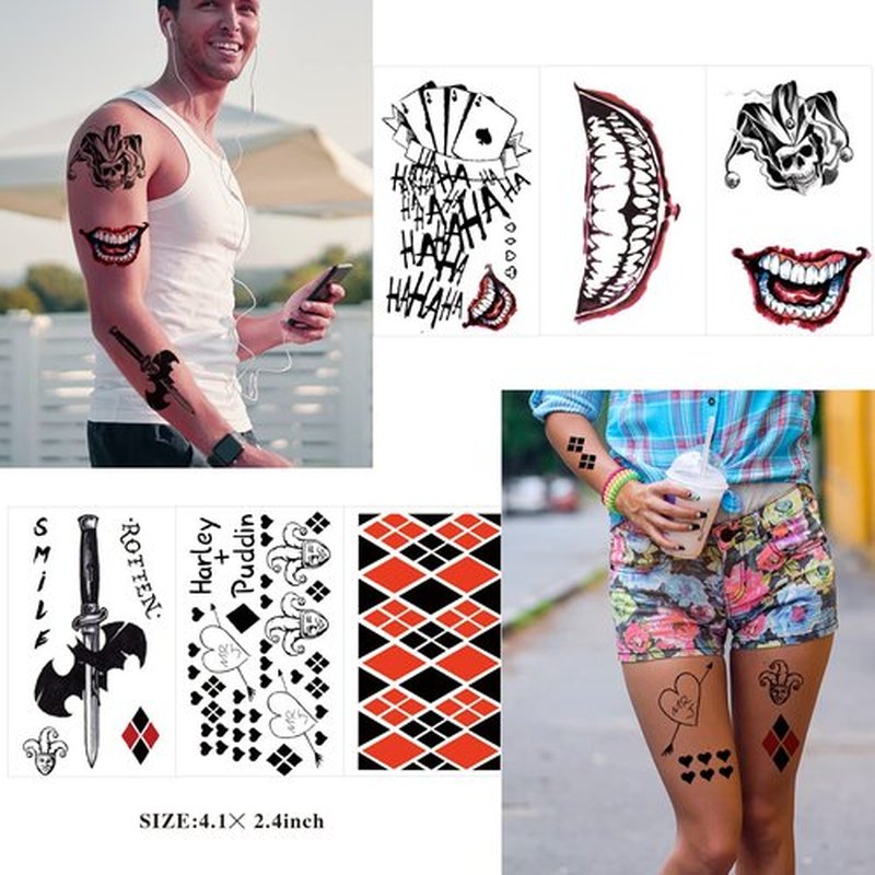 JEEFONNA 22 Sheets Halloween Temporary Tattoos, Perfect Halloween Joker Face Tattoos for Costumes, Halloween Party Accessories and Cosplay (Mixed's)