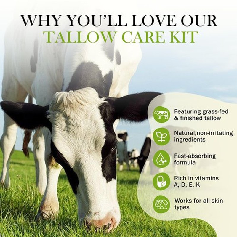 Beef Tallow for Skin: Organic Grass Fed Tallow Cream & Lip Balm Set – Natural Dry Skin Moisturizer for Face, Body, Hands & Lips