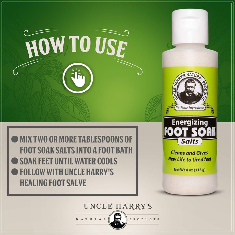 Uncle Harry's Natural Pedicure Foot Soak Bath Salts | Athletes Foot Detox & Dry Feet Treatment | Epsom Salts for Soaking Feet with Eucalyptus & Peppermint | Vegan Pedicure Supplies (4 oz)