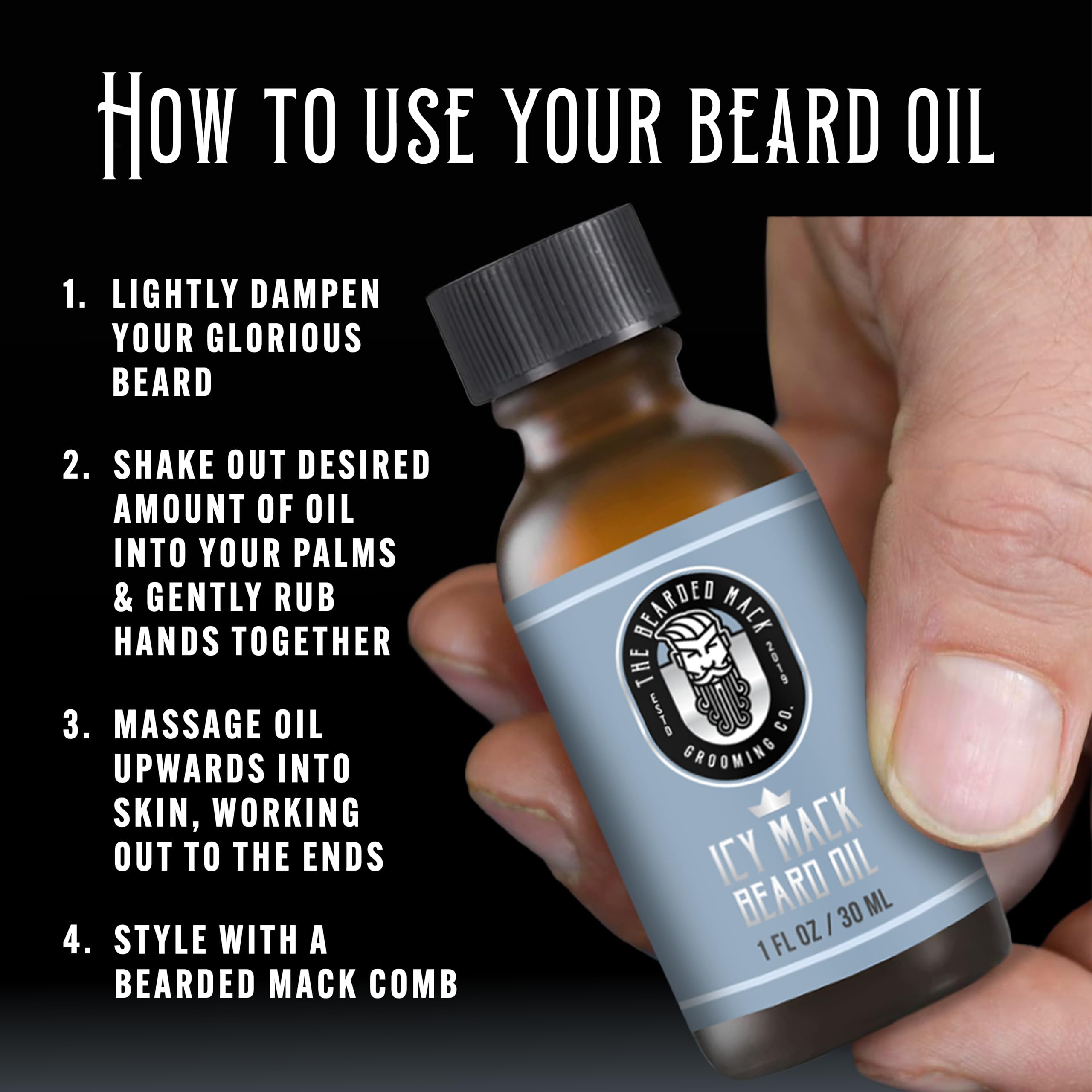 Bearded Mack Premium Beard Oil - The Icy Mack - Peppermint, Eucalyptus & Tea Tree - Softens, Removes Itch & Promotes Healthy Growth - Handcrafted in the USA, 1 oz
