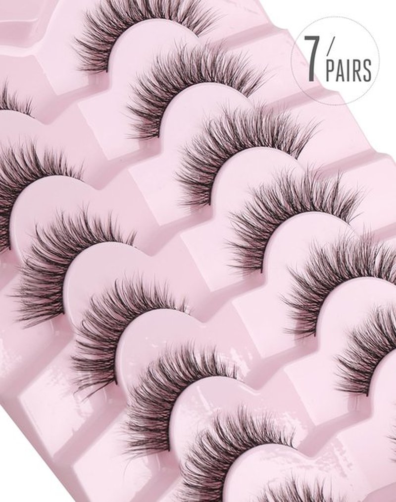 Onlyall Natural Lashes Wispy Lashes Natural Look False Eyelashes Flared Eyelashes 7 Pairs D-K06