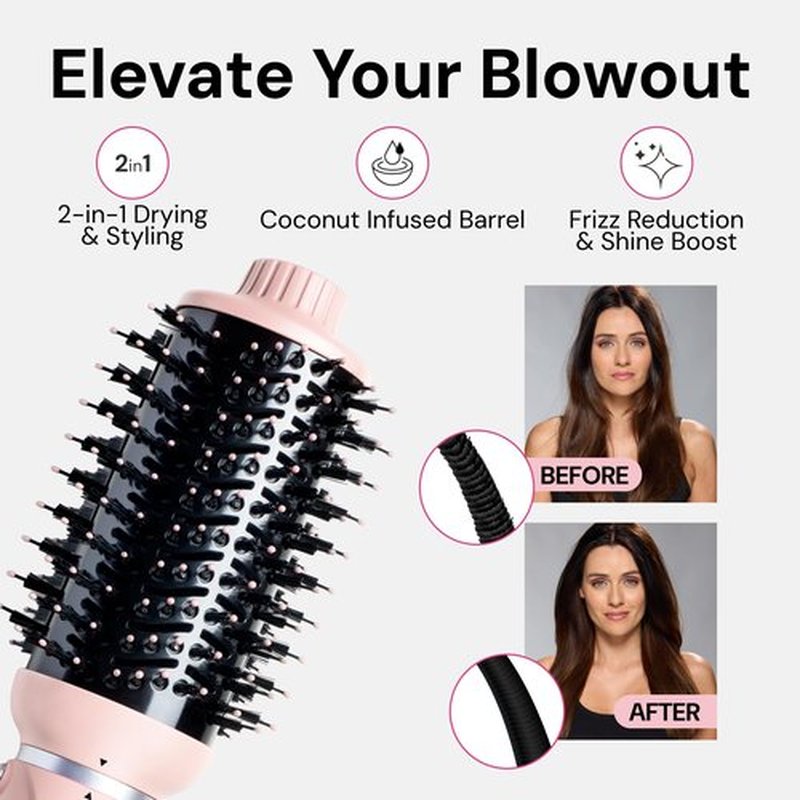L'ANGE HAIR VolumeBoost 60mm 2-in-1 Ceramic Volumizing Brush Dryer | Fast Drying & Styling for Frizz-Free, Voluminous Blowouts | Ceramic-Coated Barrel (Blush)
