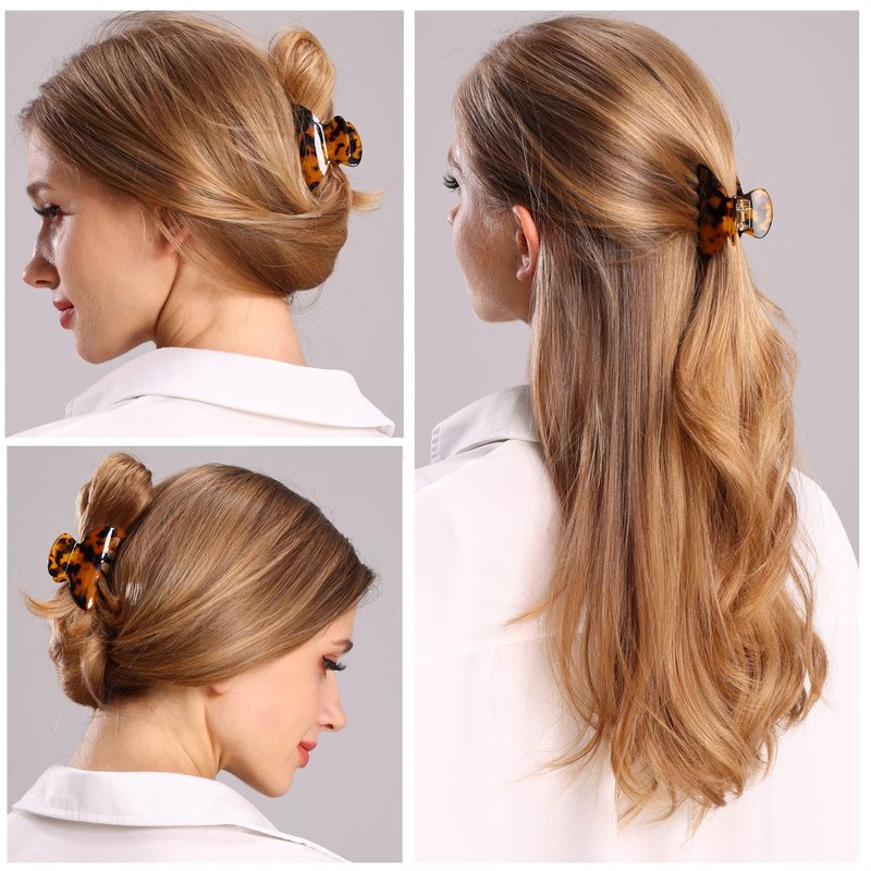 Womens Hair Clips Medium Claw Clips Tortoise Hair Jaw Clips Celluloid Hair Claw Clamps Acetate Hair Clip 3 Pack,Tortoise Shell/Tokyo/Brown