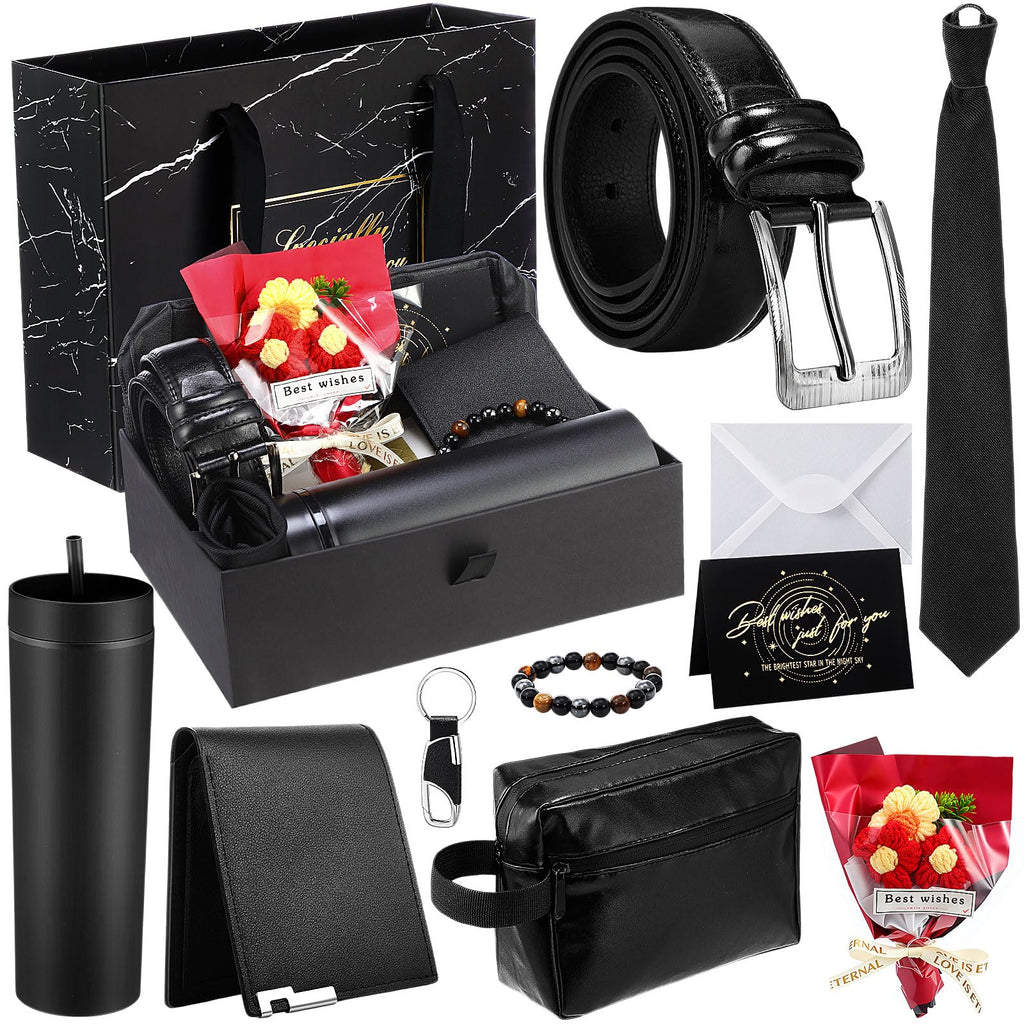 Tioncy 10 Pcs Men Gifts Basket,Premium Birthday Gift Set for Him, Gift Ideas Box with 16oz Tumbler Wallet Belt Tie Bag Retirement Gifts for Husband Boyfriend Dad(Chinese Red)