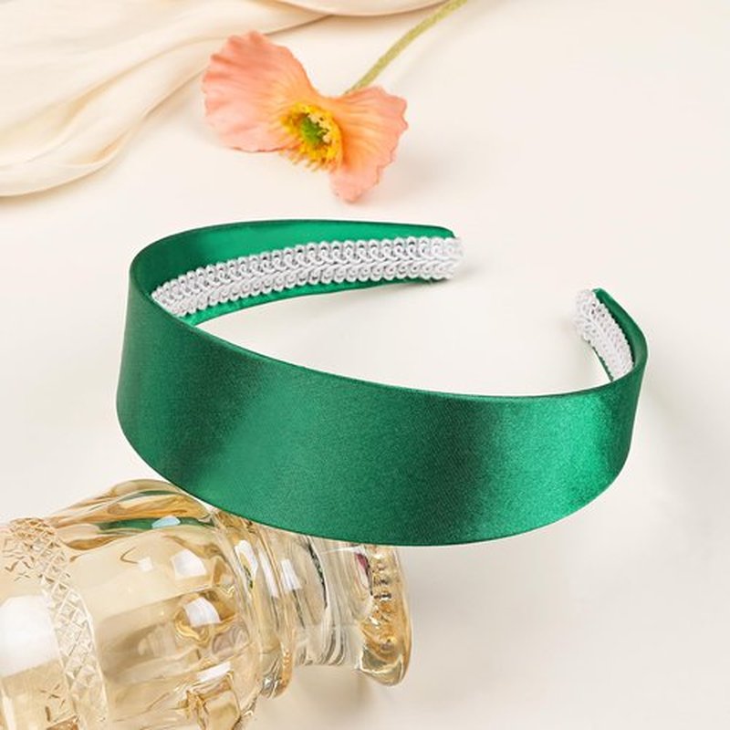 Ivyu Green Headbands for Women 70s Wide Headband Girls Halloween Satin Headbands for Adults 60s Hard Head Bands