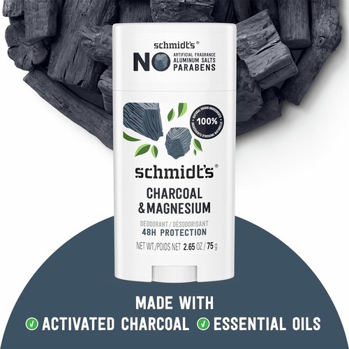 Schmidt's Charcoal & Magnesium Vegan Deodorant - Aluminum-Free, 48-Hour Odor Protection, 2.65 oz | Pack of 2