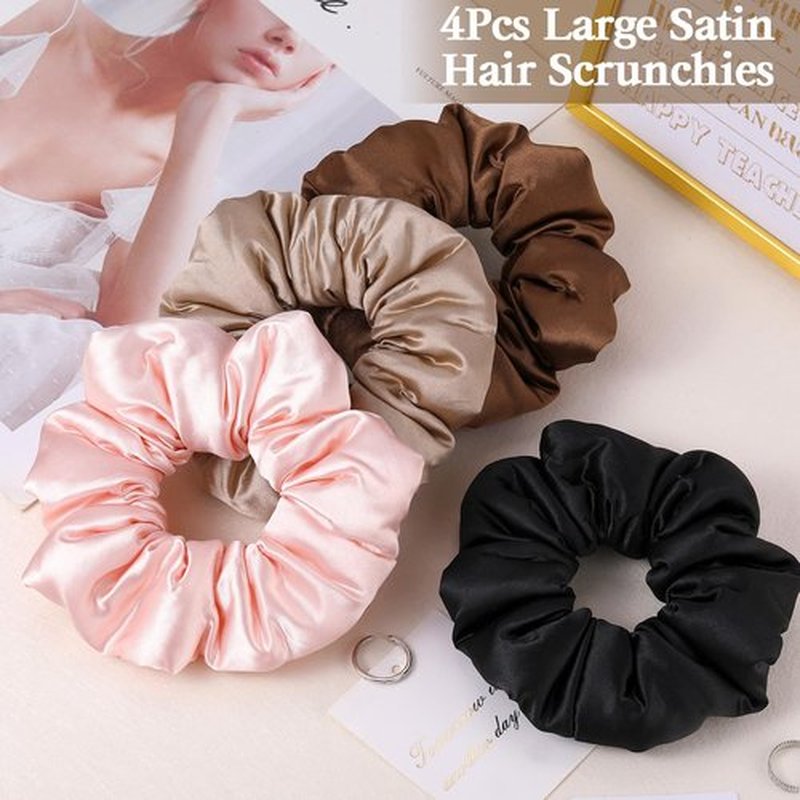 4Pcs Large Satin Hair Scrunchies, Big Pillow Scrunchies for Women Girls Silk Sleepy Scrunchie Ponytail Holders for Thick Hair